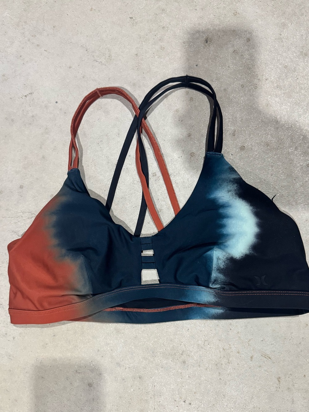 Hurley Women’s Large Swim Top Tie Dye Blue Orange and Black Dual Strap 
Nike